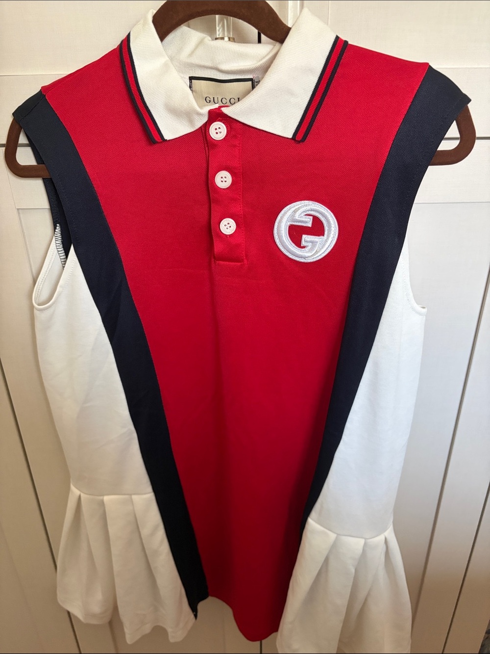 Gucci Red, White & Navy Sleeveless Polo Dress